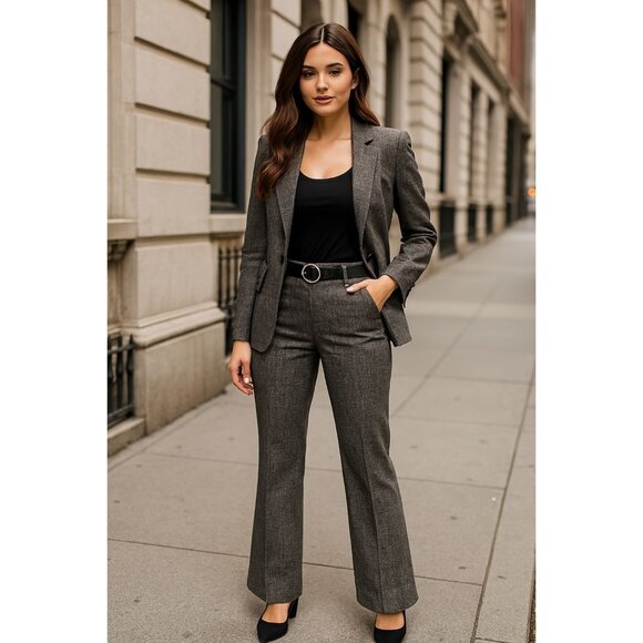 7th Avenue Size 12 Tweed Trousers Flared Leg Tailored Work Pants Boss Energy - Picture 4 of 12